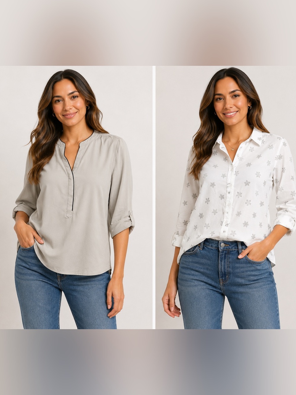 Set of two Light Gray Popover & White Star-Print Button Shirt‎ MP